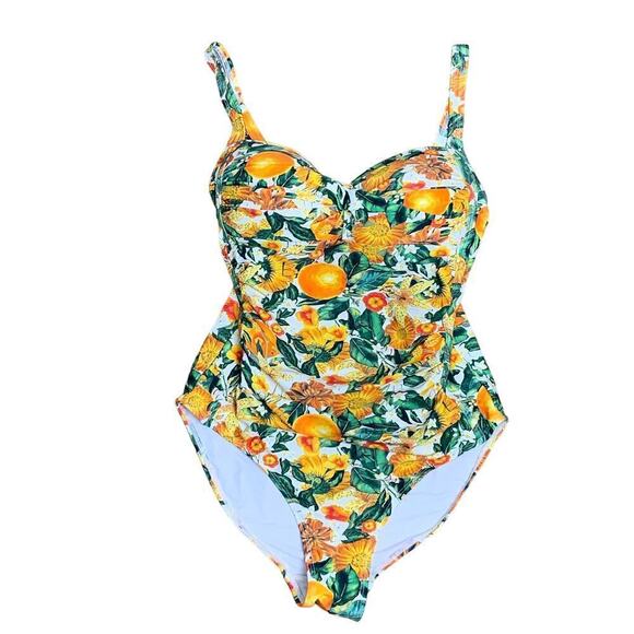 NipTuck Orange Floral Citrus One-Piece Swimsuit Size 8 - Picture 2 of 10